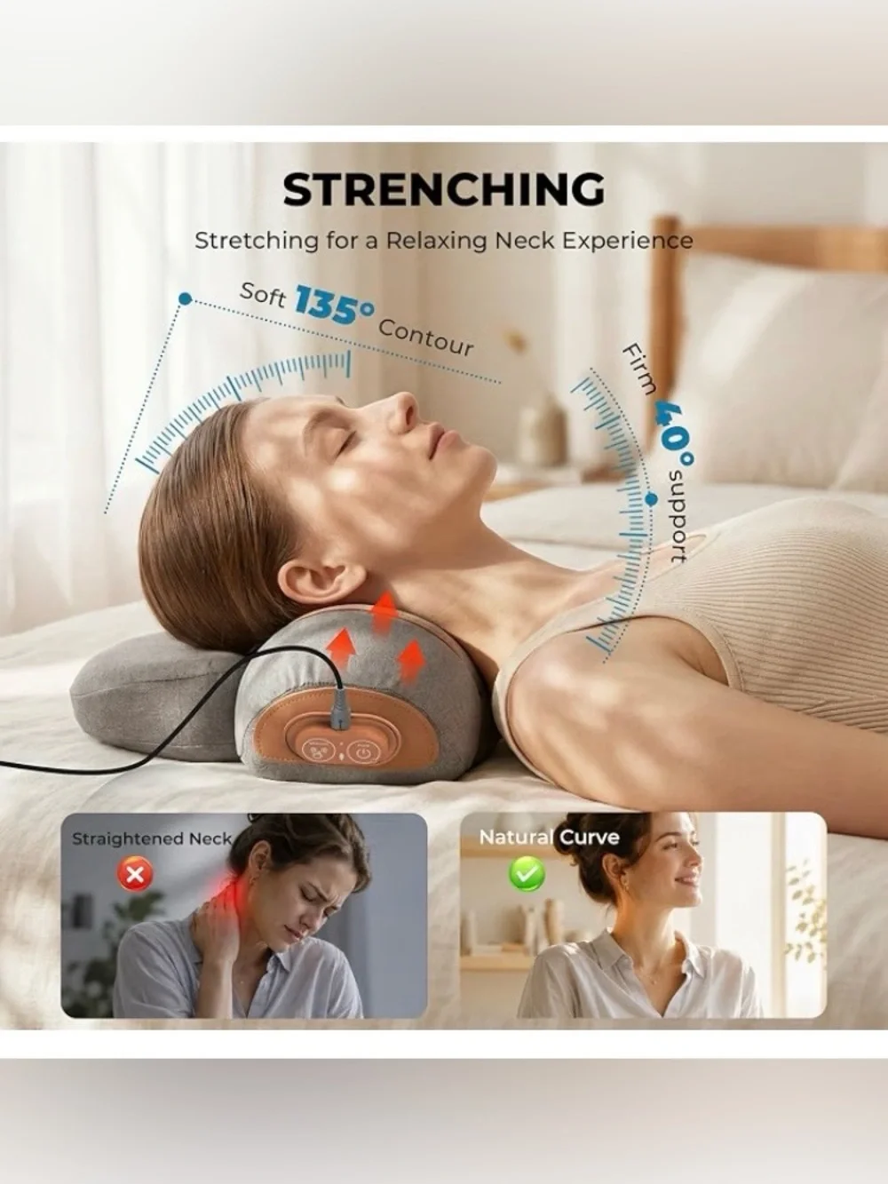 Freebody 3-in-1 Neck Massager Pillow with Heat &Massage Support, Grey,New